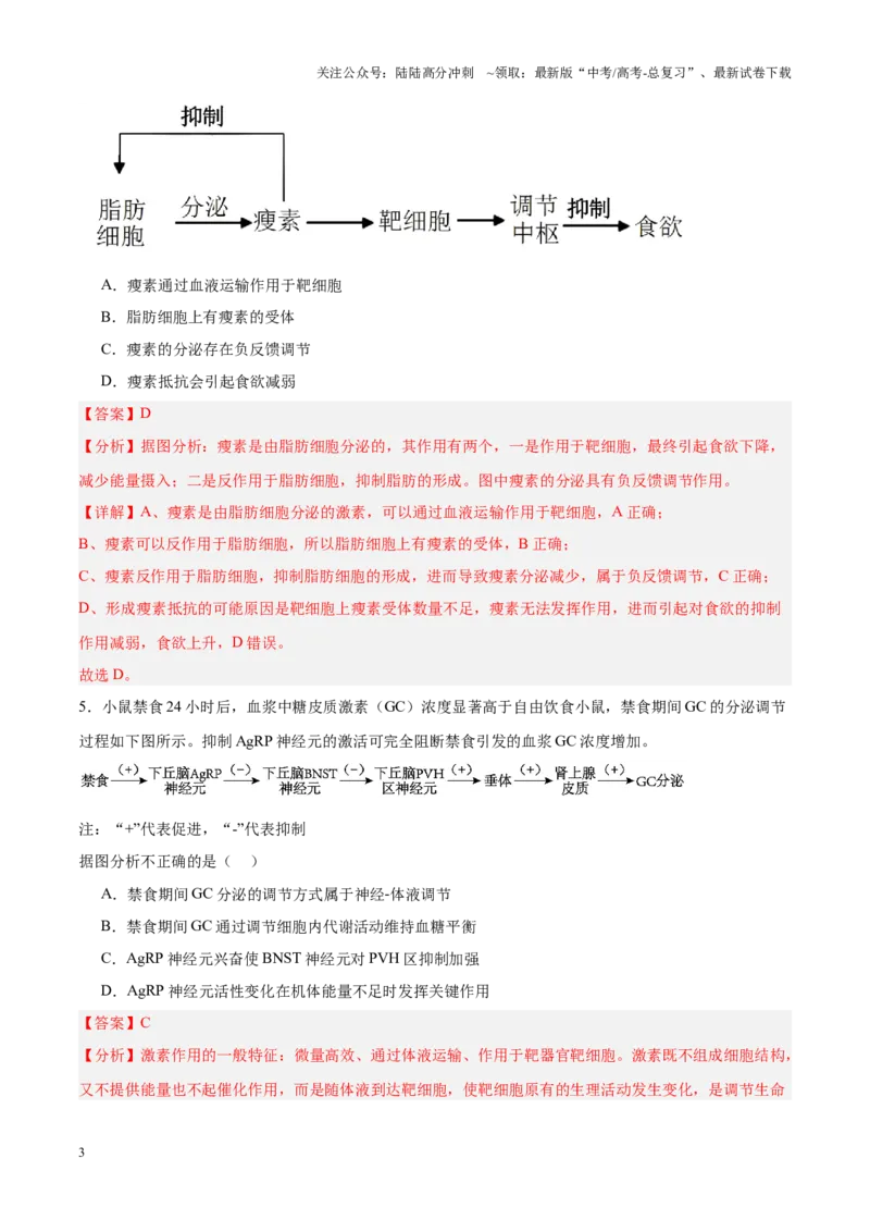 《高考冲刺小卷12-体液调节知识点专项练习（解析版）_06-生物-高考总复习_专项复习_2024年_2024年高考生物考前专项冲刺小卷（全国通用）_资料》第3页预览