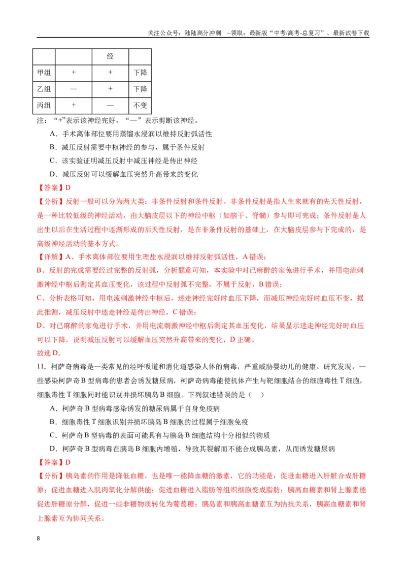 《黄金卷（解析版）-2024年高考生物模拟卷（甘肃专用）_06-生物-高考总复习_一轮复习_2024年_2024年高考生物一模拟卷（新高考七省专用）》第8页预览
