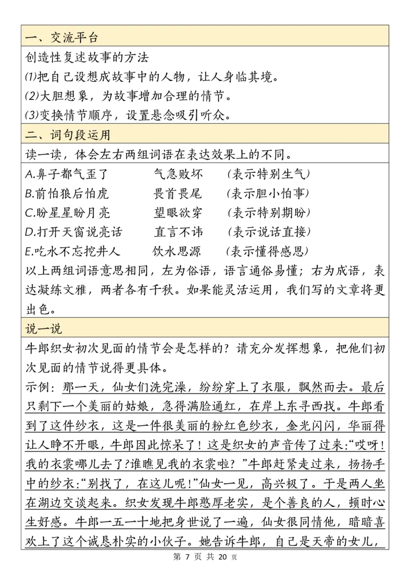 《五（上）语文园地考点总结_5年级上册同步教辅_5上语文_五上语文专项+练习》第7页预览