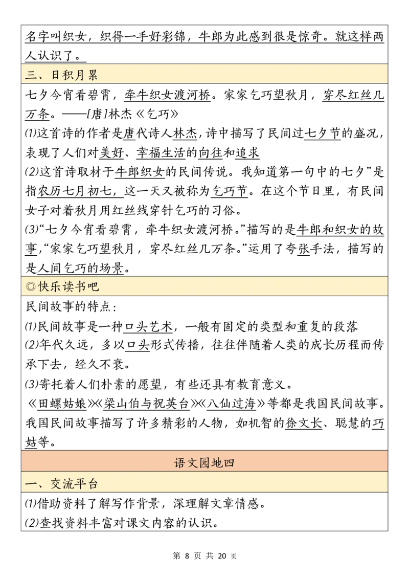 《五（上）语文园地考点总结_5年级上册同步教辅_5上语文_五上语文专项+练习》第8页预览
