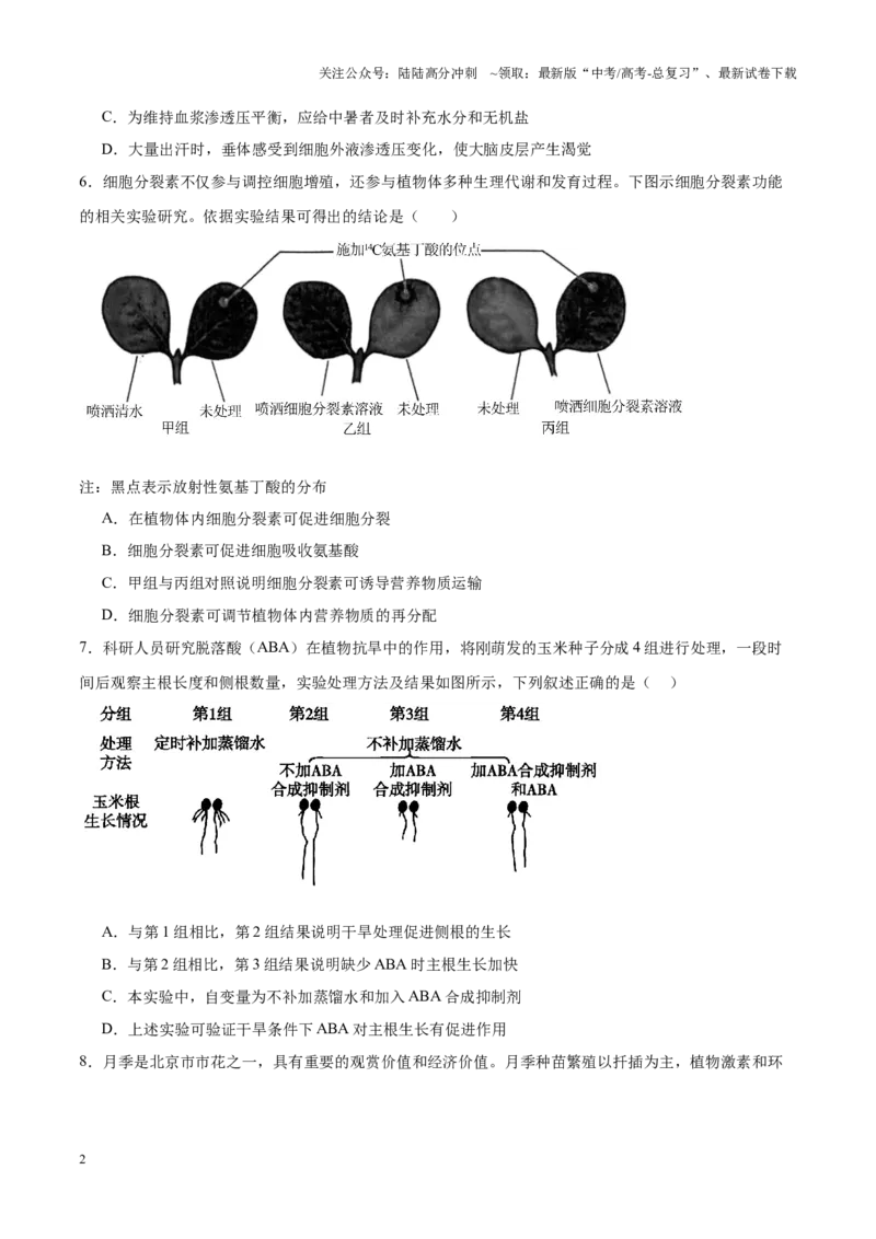 《高考冲刺小卷9-内环境稳态及植物生命活动的调节知识点专项练习（原卷版）(1)_06-生物-高考总复习_专项复习_2024年_2024年高考生物考前专项冲刺小卷（全国通用）_资料》第2页预览