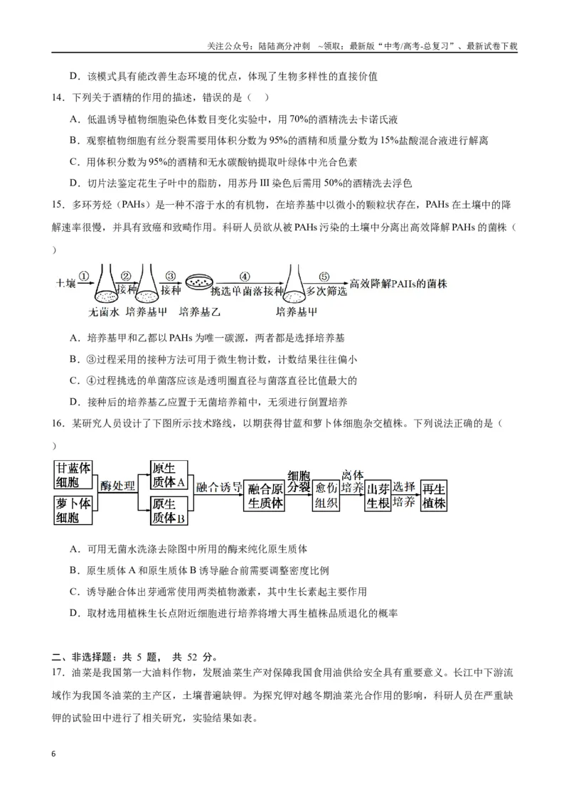《黄金卷（考试版）-2024年高考生物模拟卷（甘肃专用）_06-生物-高考总复习_一轮复习_2024年_2024年高考生物一模拟卷（新高考七省专用）》第6页预览