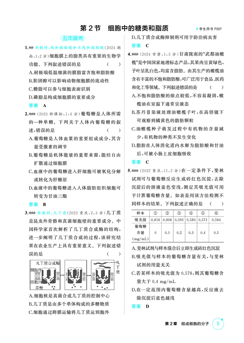 《2_精练册-第2章组成细胞的分子_2026版教学资源包_202653高考总复习A版_广东版_2026版.广东版.选考总复习.生物.5·3A版_第1部分分子与细胞_第2章组成细胞的分子_4_PDF教参电子书》第3页预览