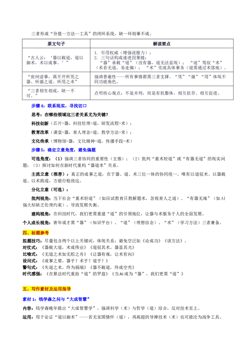 《黑龙江省龙东十校联盟12月联考三元思辨“器·道·术：成事之鼎”_专项复习_2026年-语文专项复习_582026年高考语文各地名校模考卷作文导写》第2页预览