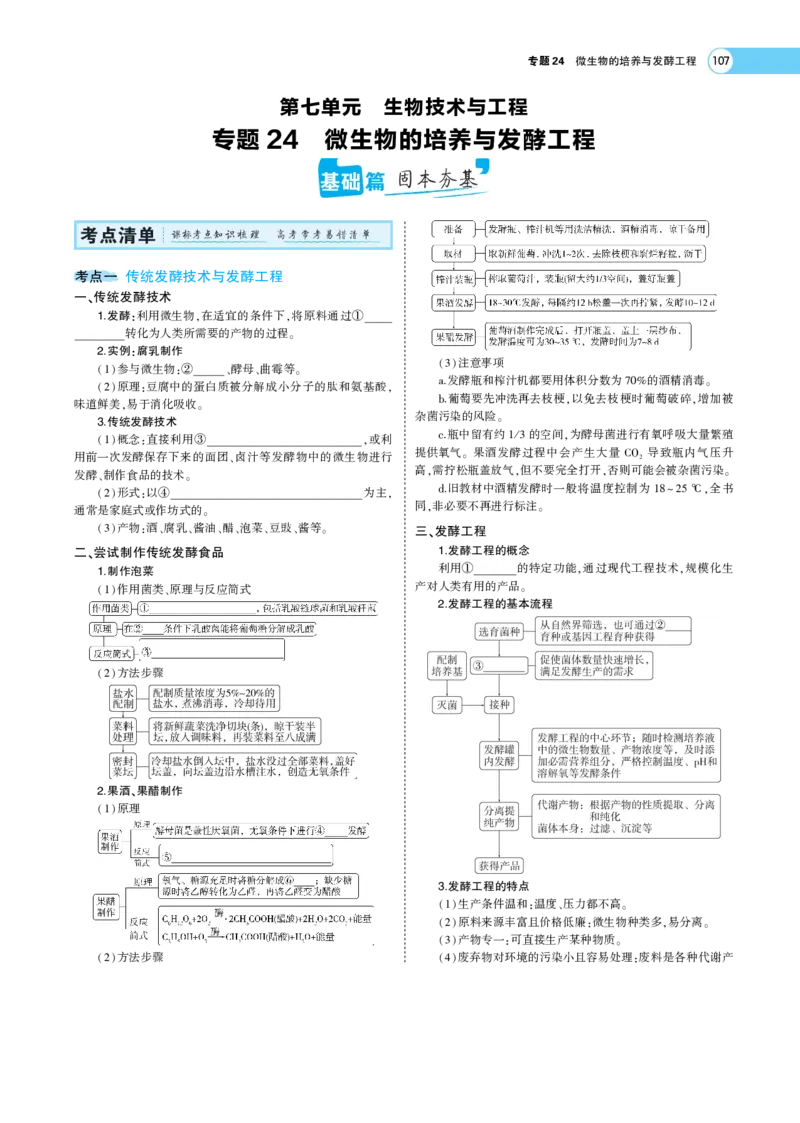 《1_22版专题24　微生物的培养与发酵工程(1)_2023版教学资源包_2023版新高考版选考总复习生物5·3A版_25_专题二十五微生物的应用与传统发酵技术_7_专题考点精析》第1页预览