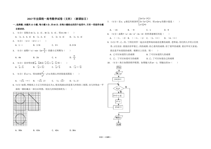 《2017年全国统一高考数学试卷（文科）（新课标ⅱ）（含解析版）_高考一二三轮复习_数学_2027年高考数学专项复习更新中_2008年-2026年数学高考真题-G427_2008-2020年高考_2008-2020年_全国卷》第1页预览