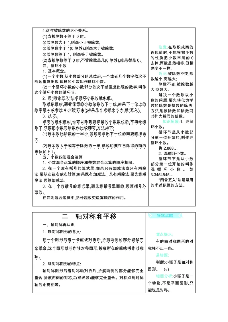 《五（上）数学（北师大）知识要点_5年级上册同步教辅_5上数学_五上数学北师大版试卷》第2页预览
