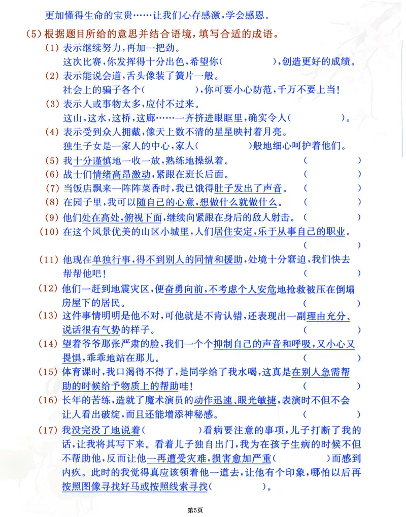 《五年级语文《成语》期末专练通关密卷，考前总复习必做100分_5年级下册同步教辅_5下语文_五下语文句子+词语》第5页预览