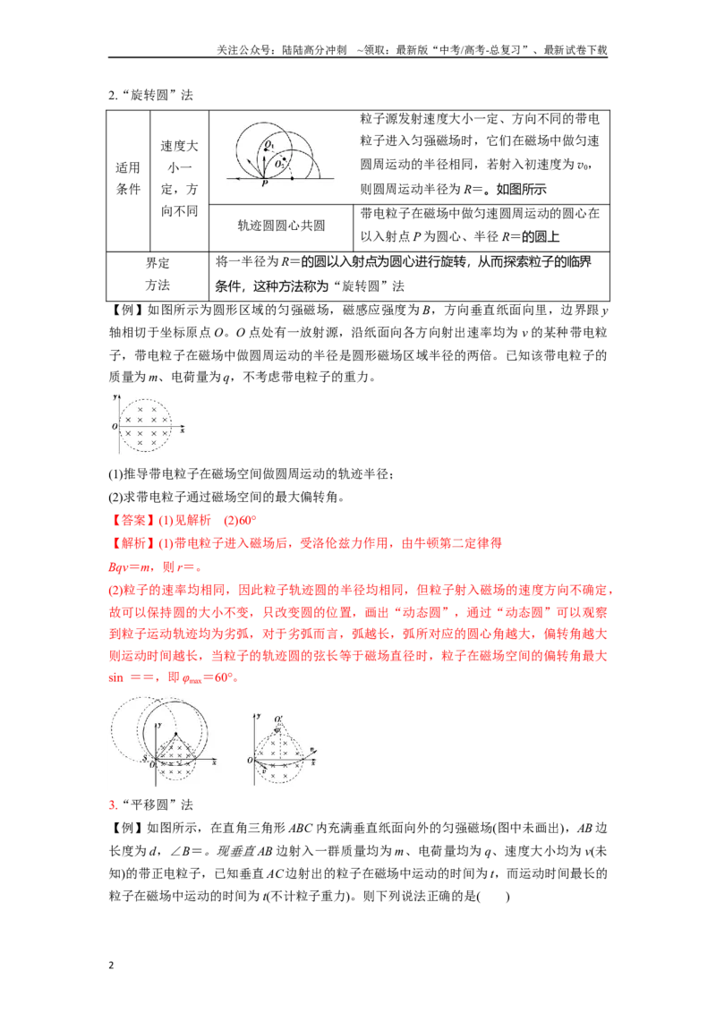 《高中物理题型解题技巧之电磁学篇10数学圆法巧解磁场中的临界问题（解析版）_04-物理-高考总复习_专项复习_2024年_2024年高考物理答题技巧与模板构建》第2页预览