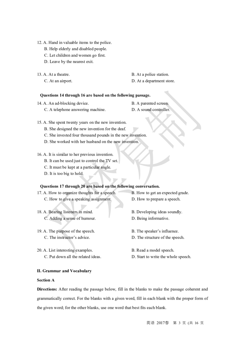 《2017年1月上海英语高考(春考)试卷重制版(1)_高考一二三轮复习_英语_2027年高考英语专项更新中_2008年-2026年英语高考真题-G427_2008-2020年高考_2008-2020年_地方卷_上海高考英语真题04-19》第3页预览