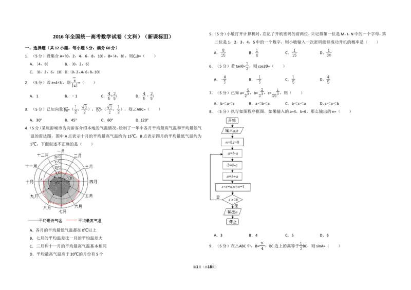 《2016年全国统一高考数学试卷（文科）（新课标ⅲ）（含解析版）_高考一二三轮复习_数学_2027年高考数学专项复习更新中_2008年-2026年数学高考真题-G427_2008-2020年高考_2008-2020年_全国卷》第1页预览