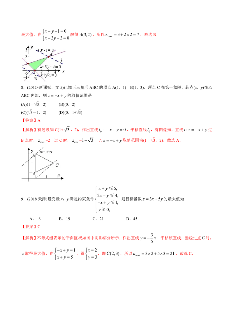 《2011-2020年高考数学真题分专题训练专题21简单线性规划解法（教师版含解析）_初高中资料库_高中资料库（转存避免链接过期失效）_高中数学》第7页预览