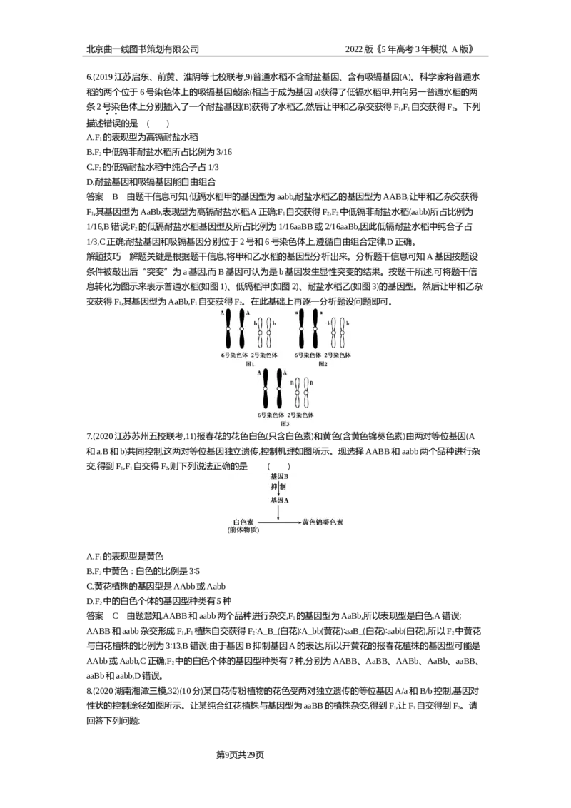 《试题部分WORD—基础集训、综合集训_2022版教学资源包_五年高考三年模拟_2022版新高考版选考总复习生物5·3A版_0125143739_专题11基因的自由组合定律_试题部分WORD_试题WORD》第9页预览