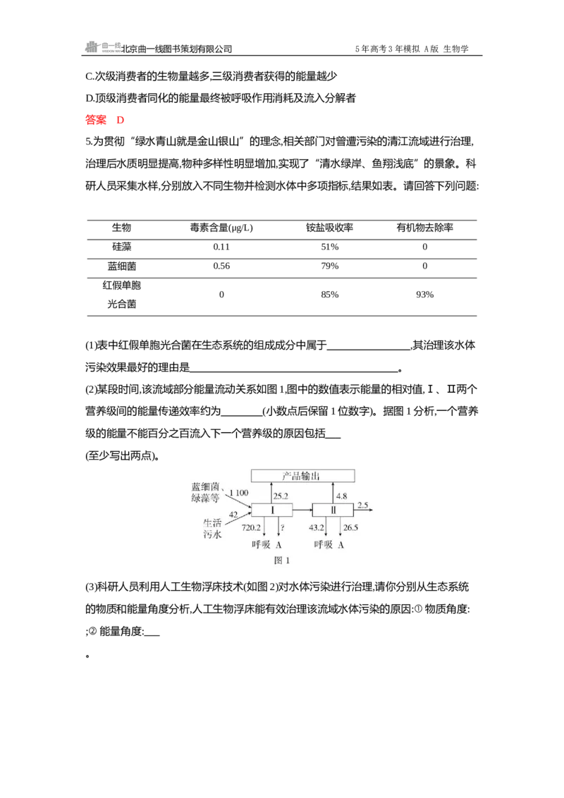 《1_过关检测练Word-第20章生态系统及其稳定性_2026版教学资源包_202653高考总复习A版_广东版_2026版.广东版.选考总复习.生物.5·3A版_第4部分生物与环境_第20章生态系统及其稳定性_5_专题检测》第2页预览