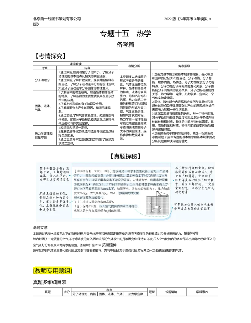 《试题部分word—基础集训、综合集训_2022版教学资源包_五年高考三年模拟_2022版新高考版选考总复习物理5·3A版_专题十五热学_试题部分WORD_试题部分WORD—基础集训、综合集训_试题WORD》第1页预览