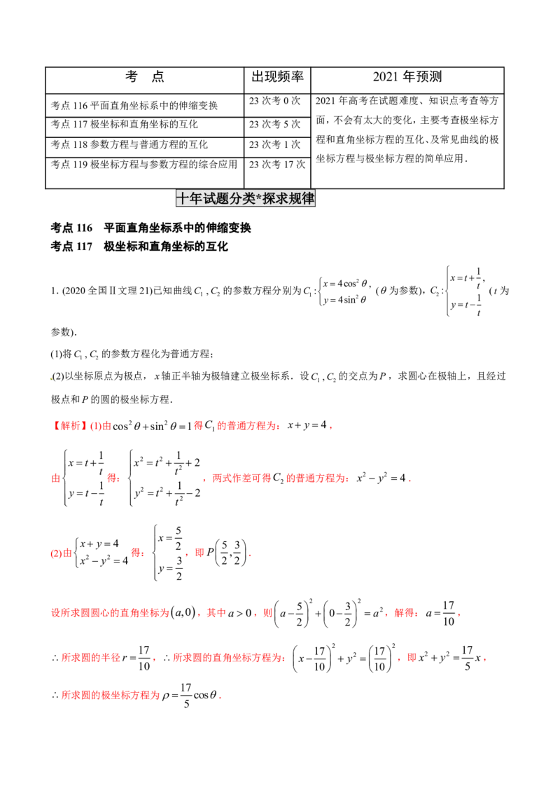 《2011-2020年高考数学真题分专题训练专题34极坐标系与参数方程（教师版含解析）_初高中资料库_高中资料库（转存避免链接过期失效）_高中数学》第2页预览