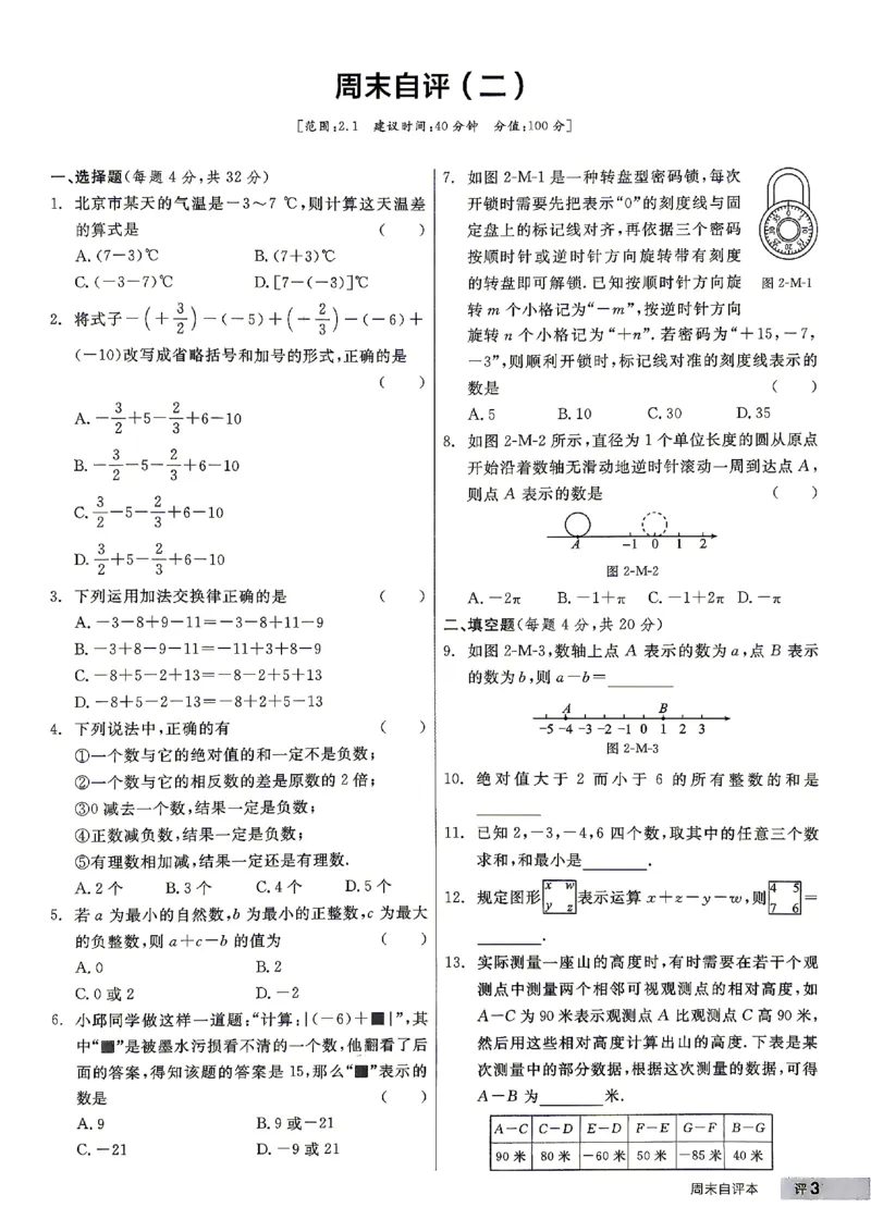 《2027《初中数学•全品作业本》7上全国(人教)周末自评本_2026秋初中教辅合集_2027《全品作业本》7上数学(人教)全国通版》第4页预览