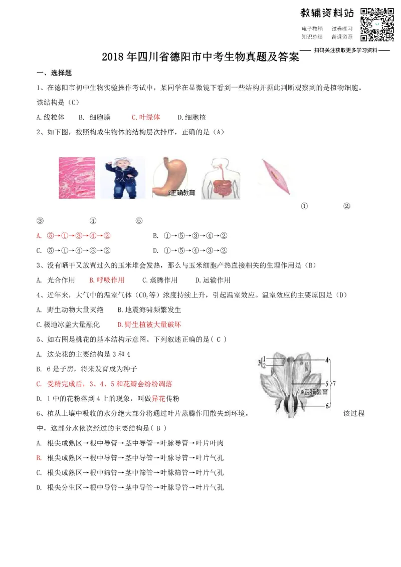 《2018四川省德阳市中考生物真题及答案_初高中资料库_初中资料库（转存避免链接过期失效）_初中生物》第1页预览