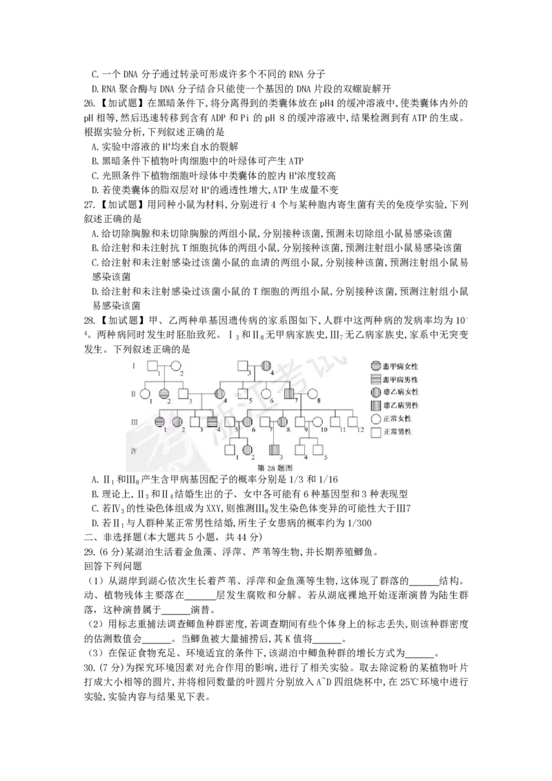 《2017年浙江省高考生物11月（原卷版）(1)_高考一二三轮复习_生物_2027年高考生物专项_2008年-2026年生物高考真题-G427_2008-2020年高考_地方卷_浙江高考生物08-21_A4word版_PDF版（赠送）》第4页预览