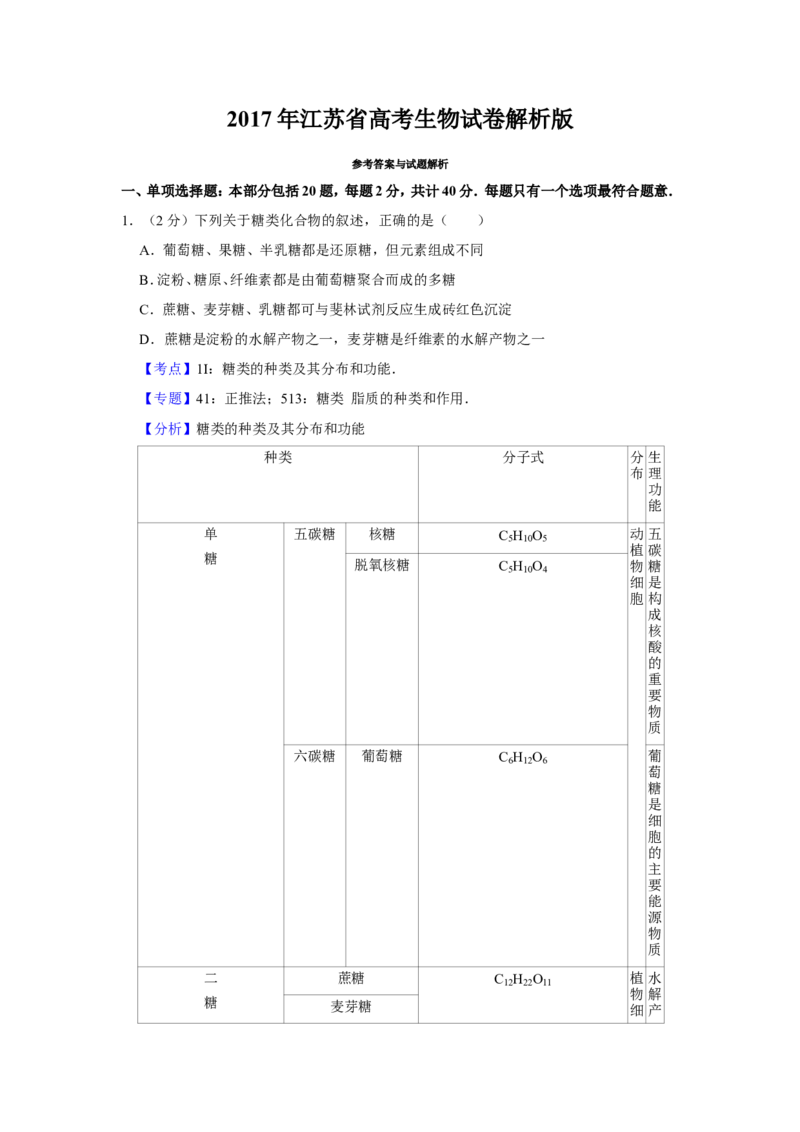 《2017年江苏省高考生物试卷解析版(1)_高考一二三轮复习_生物_2027年高考生物专项_2008年-2026年生物高考真题-G427_2008-2020年高考_地方卷_江苏高考生物07-20_A4word版》第1页预览