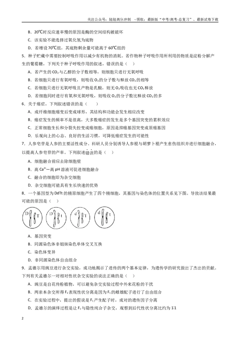《黄金卷03（新教材单科）-2024年高考生物模拟卷（全国卷专用）（考试版）_06-生物-高考总复习_一轮复习_2024年_2024年高考生物一模拟卷（全国卷专用）》第2页预览