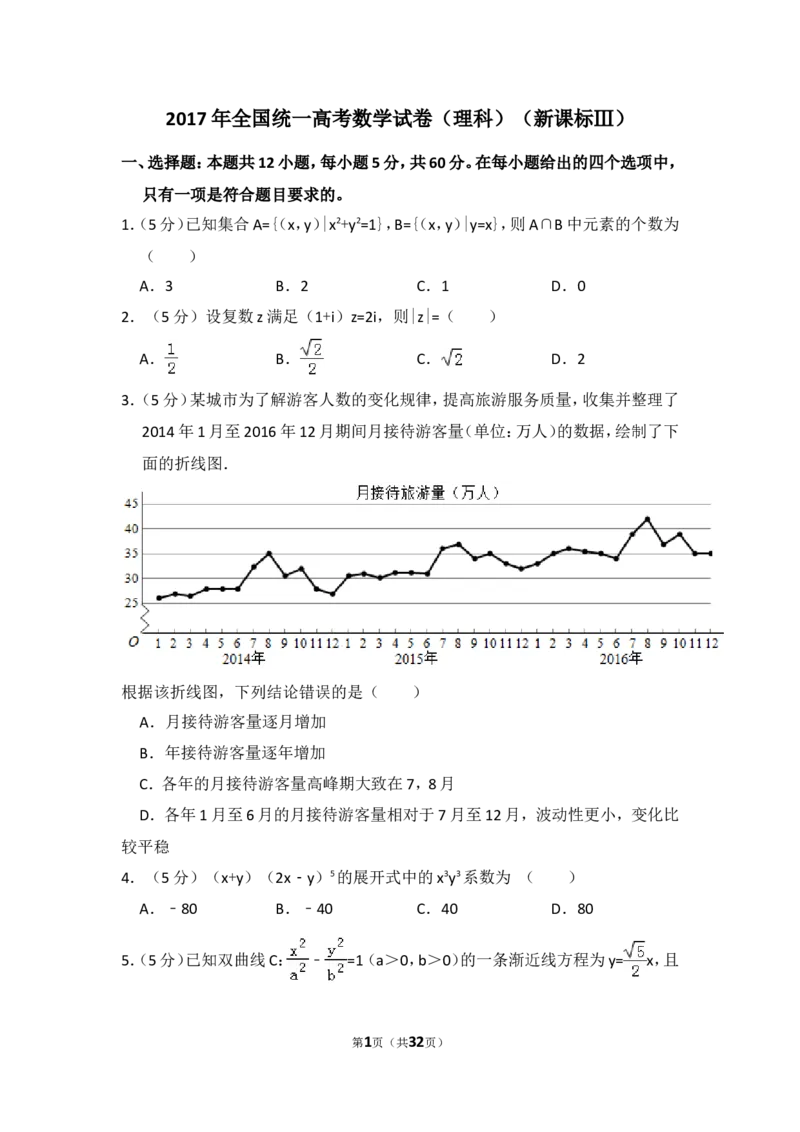 《2017年全国统一高考数学试卷（理科）（新课标ⅲ）（含解析版）_高考一二三轮复习_数学_2027年高考数学专项复习更新中_2008年-2026年数学高考真题-G427_2008-2020年高考_2008-2020年_地方卷》第1页预览