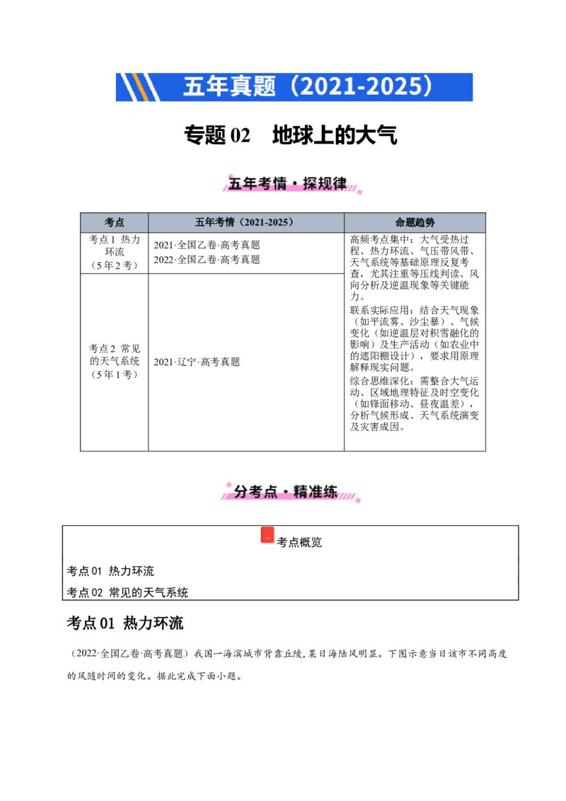 《专题02地球上的大气（学生版）_地理_2026年-地理高考专项复习_五年（2021-2025）高考地理真题分类汇编（黑吉辽蒙专用）-G341》第1页预览