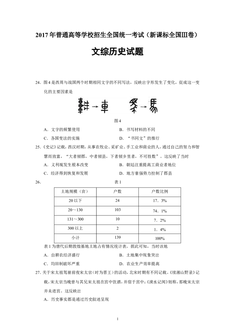 《2017高考四川卷文综历史试题及答案(1)_高考一二三轮复习_历史_2027年高考历史专项复习_2008年-2026年历史高考真题-G427_2008-2020年高考_地方卷_四川高考历史08-20》第1页预览