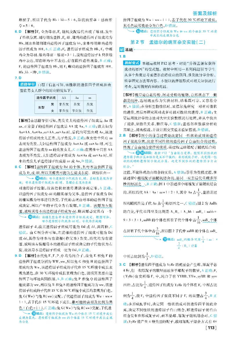 《2026版高中必刷题生物必修2人教版-答案_2027高中必刷题_必刷题2027_2027高一高二必刷题_生物_生物必修2完整版》第10页预览