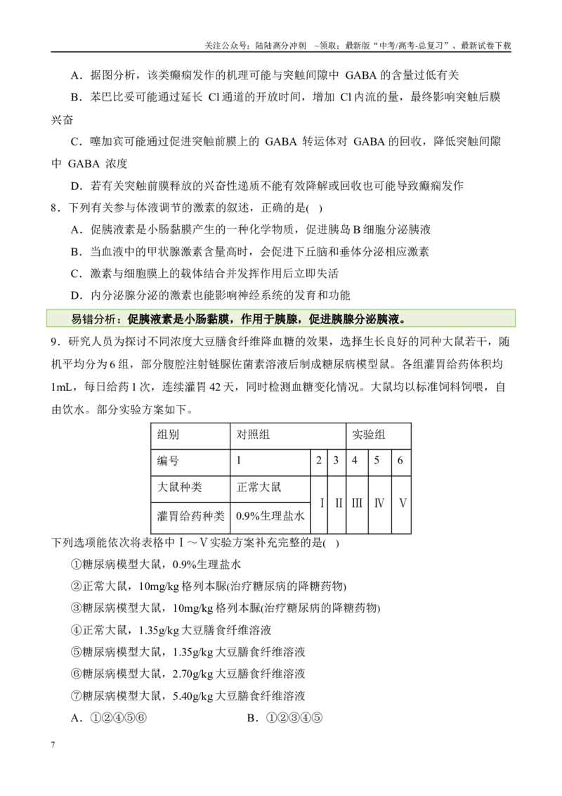 《（消灭易错）动植物生命活动的易混易错（学生版）（4大题组）_06-生物-高考总复习_专项复习_2025年_2025年高考生物考试易错题（新高考通用）》第7页预览