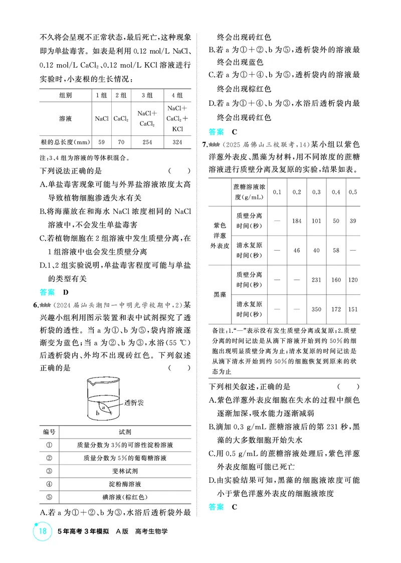《2_精练册-第4章细胞的物质输入和输出_2026版教学资源包_202653高考总复习A版_广东版_2026版.广东版.选考总复习.生物.5·3A版_第1部分分子与细胞_第4章细胞的物质输入与输出_4_PDF教参电子书》第2页预览