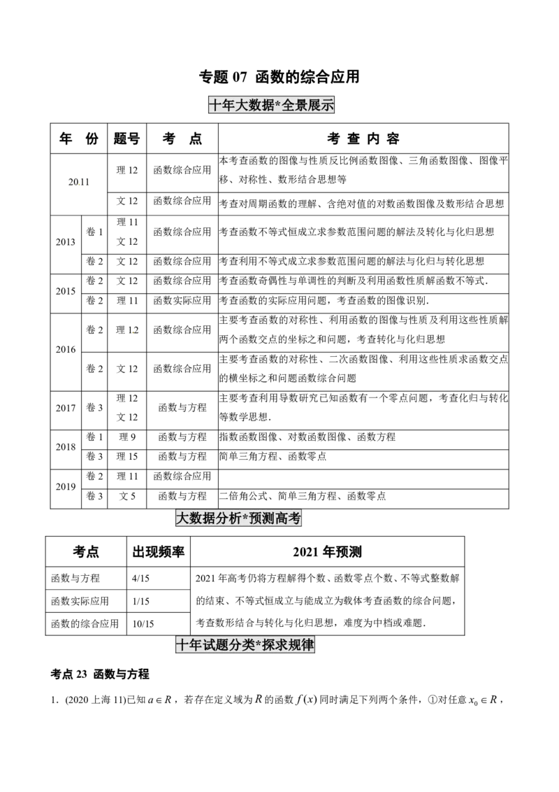 《2011-2020年高考数学真题分专题训练专题07函数的综合应用（学生版）_初高中资料库_高中资料库（转存避免链接过期失效）_高中数学》第1页预览