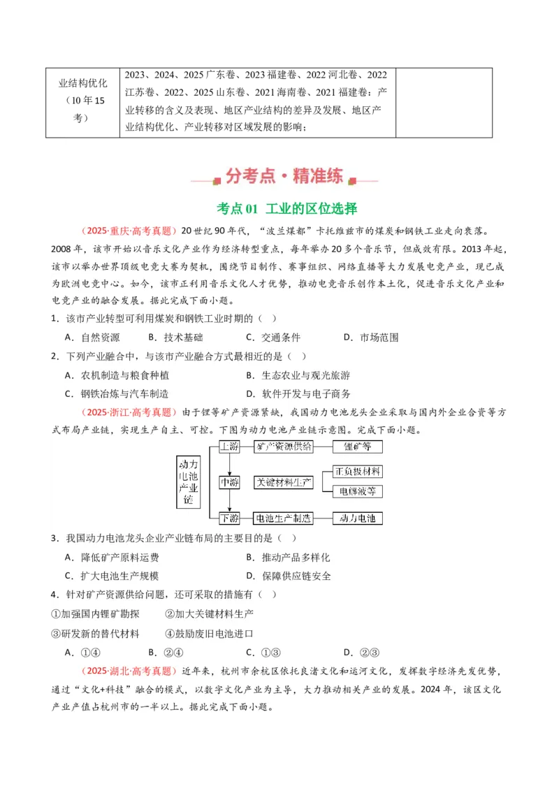 《专题11工业与服务业（全国通用）（学生版）_地理_2026年-地理高考专项复习_十年（2016-2025）高考地理真题分类汇编（全国通用）-G15》第2页预览