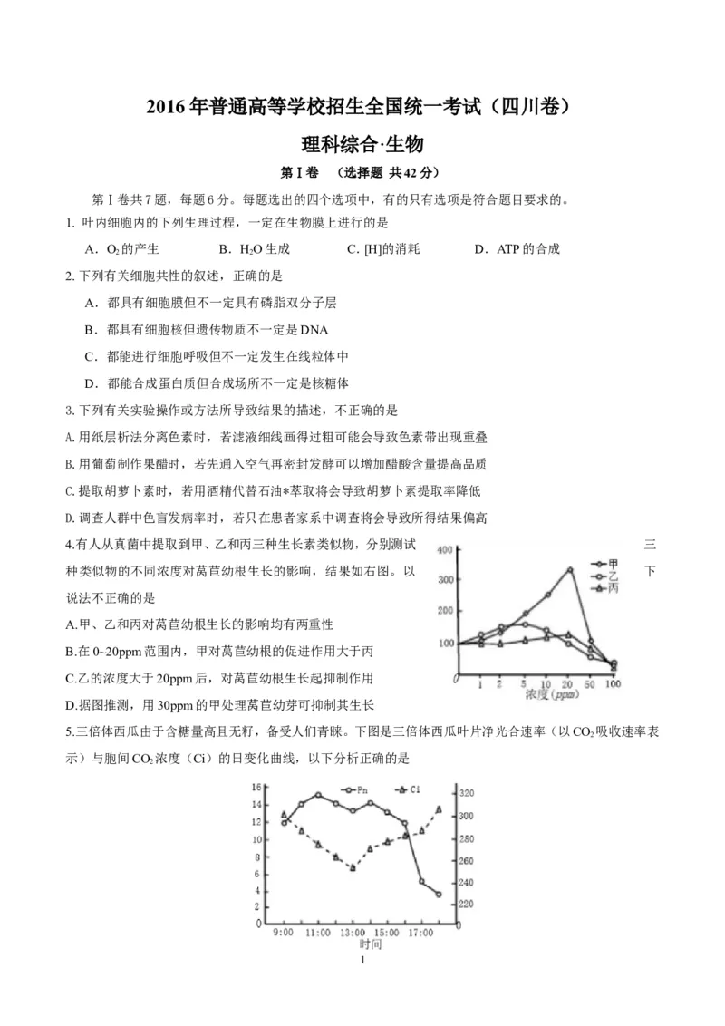 《2016年四川省高考生物试卷及答案(1)_高考一二三轮复习_生物_2027年高考生物专项_2008年-2026年生物高考真题-G427_2008-2020年高考_地方卷_四川高考生物08-20》第1页预览