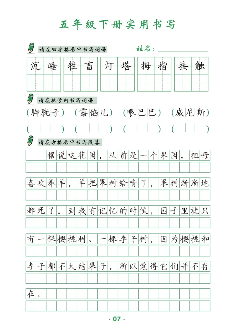 《五（下）语文实用书写_5年级下册同步教辅_5下语文_五下语文生字+字帖》第7页预览