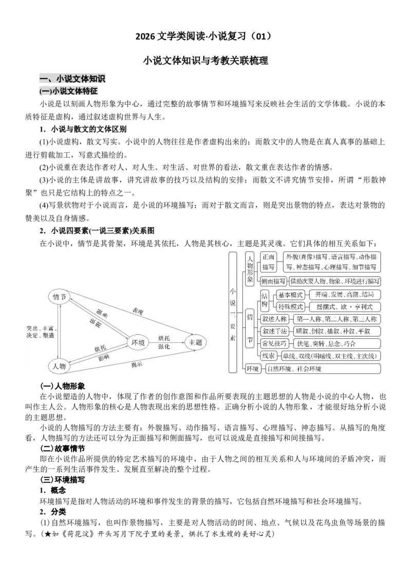 《高考语文复习——文学类阅读·小说：（01）小说文体知识与考教关联梳理_专项复习_2026年-语文专项复习_372026年新高考语文专题复习考点前沿+教考衔接》第1页预览
