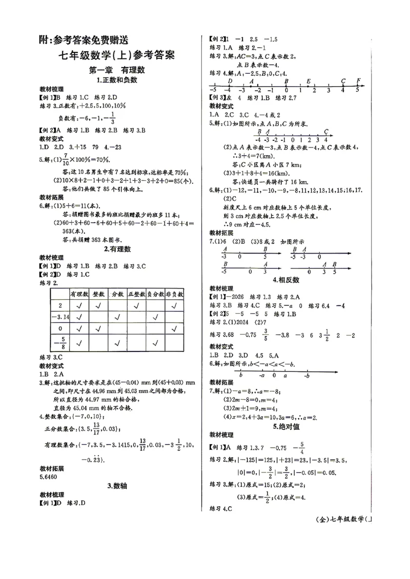 《2026秋思维新观察课时作业+专题训练七年级上册数学参考答案_2026秋初中教辅合集_2027思维新观察_2026秋《乐学天成•思维新观察》7上数学（人教版）》第1页预览
