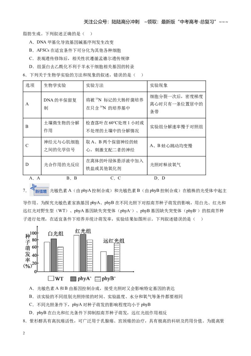 《高考生物一轮复习检测卷（福建专用）（考试版）_06-生物-高考总复习_一轮复习_2026年-生物高考一轮复习_2026年高考生物一轮课件+讲义+练习（福建专用）-G328》第2页预览