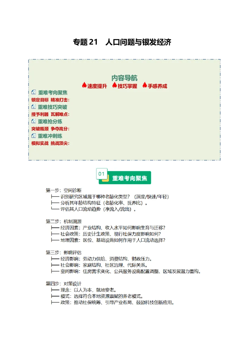 《专题21人口问题与银发经济（重难专练）（全国通用浙江专用）（学生版）_地理_2026年-地理高考专项复习_2026年高考地理重难点讲义专练（新高考通用）-G102_2026版》第1页预览