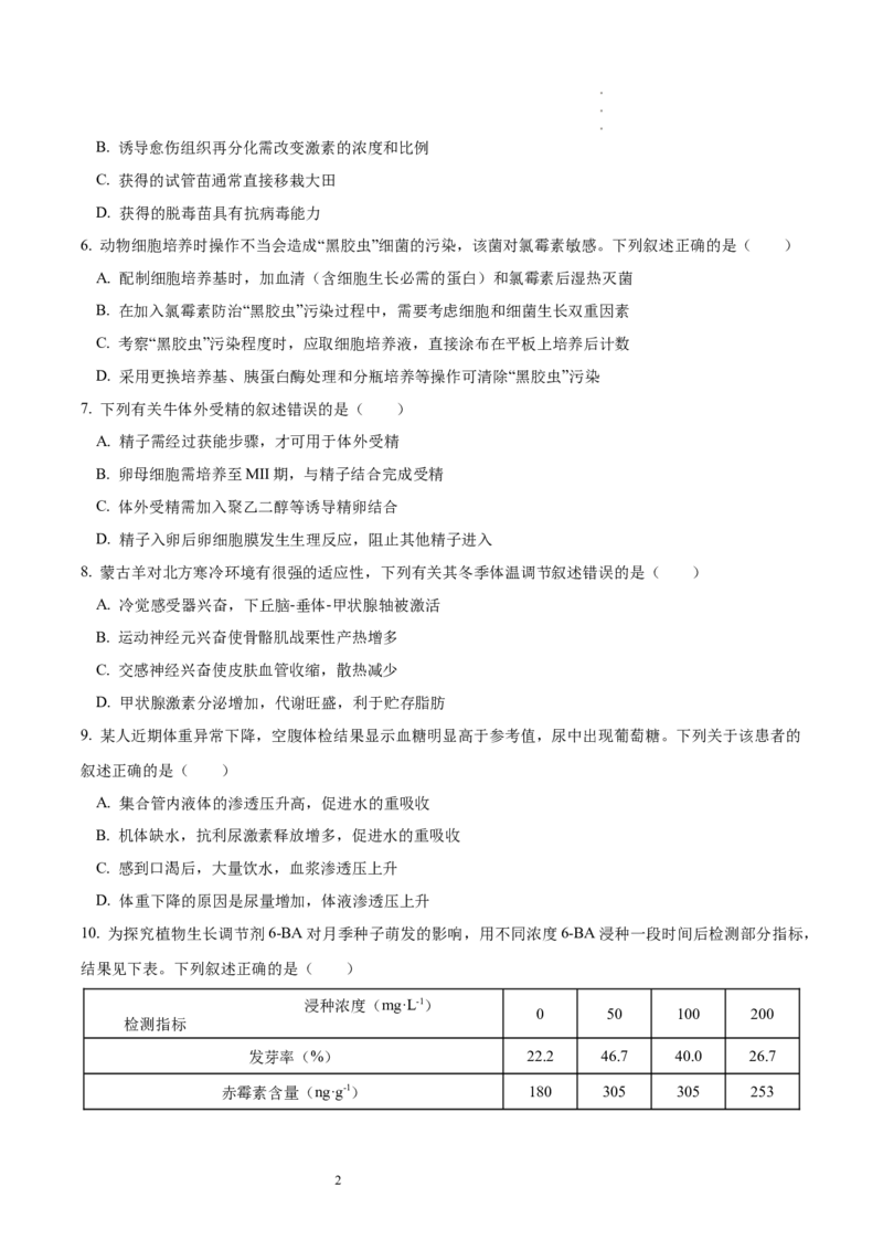 《29_生物（八省联考真题解读，内蒙古）-2025年1月“八省联考”_2026版教学资源包_202653高考总复习A版_新高考_生物_教师A版2026年.新高考版.生物.53_优质模拟题精选（Word）_1_资源拓展》第2页预览