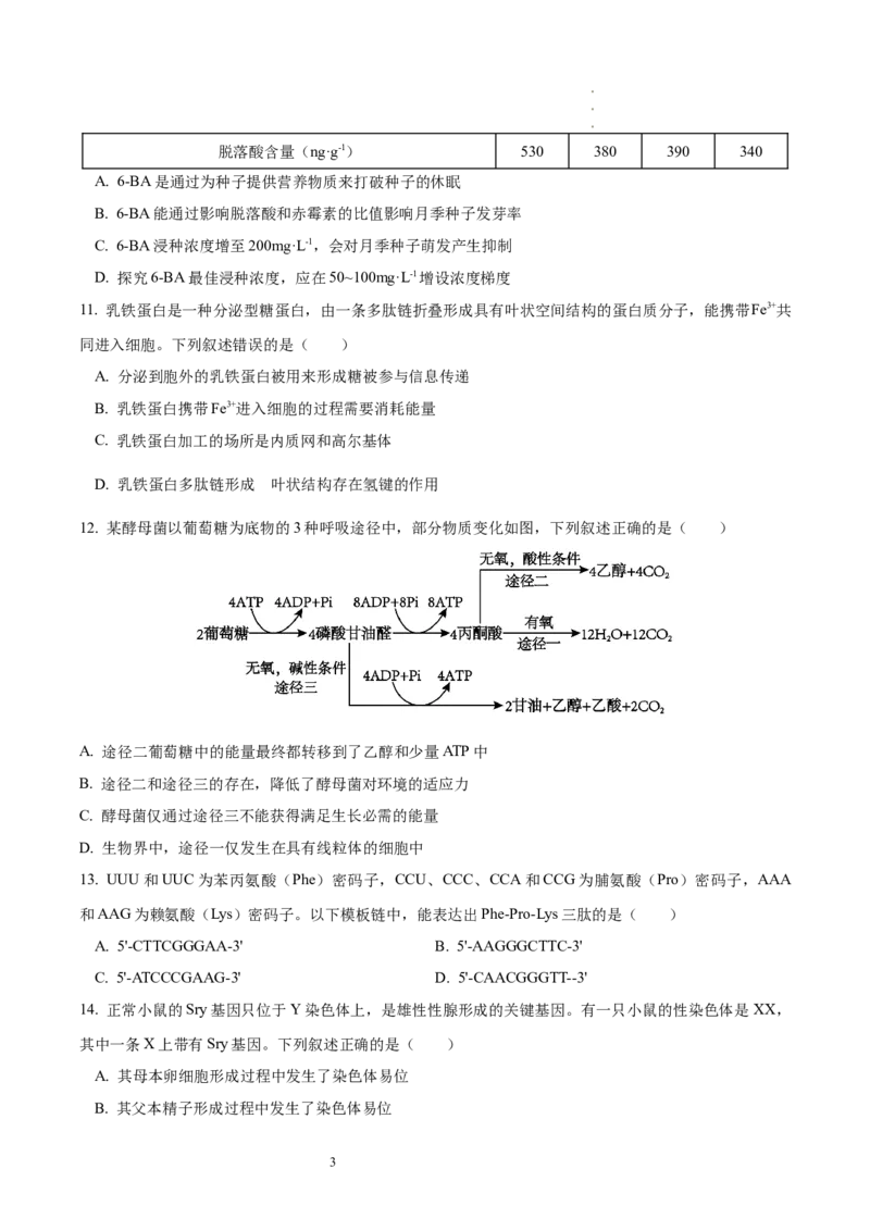 《29_生物（八省联考真题解读，内蒙古）-2025年1月“八省联考”_2026版教学资源包_202653高考总复习A版_新高考_生物_教师A版2026年.新高考版.生物.53_优质模拟题精选（Word）_1_资源拓展》第3页预览