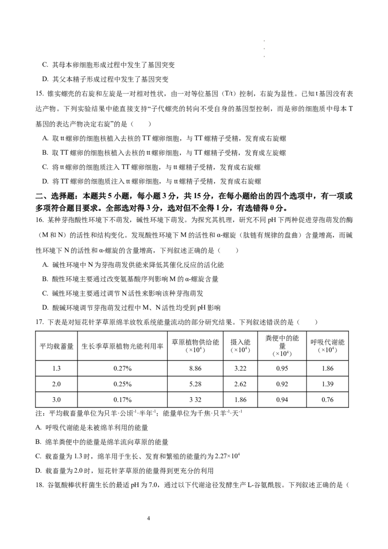 《29_生物（八省联考真题解读，内蒙古）-2025年1月“八省联考”_2026版教学资源包_202653高考总复习A版_新高考_生物_教师A版2026年.新高考版.生物.53_优质模拟题精选（Word）_1_资源拓展》第4页预览