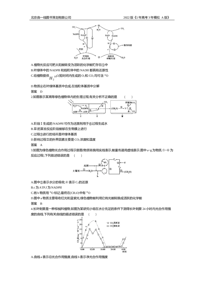 《试题部分WORD—基础集训、综合集训_2022版教学资源包_五年高考三年模拟_2022版新高考版选考总复习生物5·3A版_0125143739_专题6光合作用_试题部分WORD_试题部分WORD—基础集训、综合集训_试题WORD》第5页预览