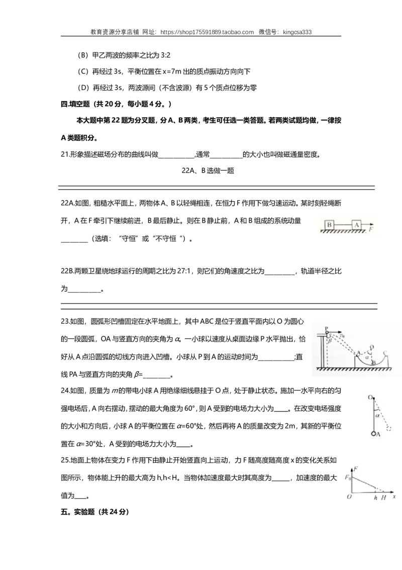 《2016年上海市高中毕业统一学业考试物理试卷（原卷版）_高考一二三轮复习_物理_2026年-物理高考专项复习_2008年-2025年物理高考真题_2008-2020年高考_地方卷_上海高考物理真题1999-2020》第5页预览