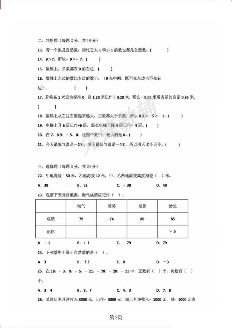 《五年级（下）数学第二单元测试卷《沪教版》_5年级下册同步教辅_5下数学_五下数学沪教版》第2页预览