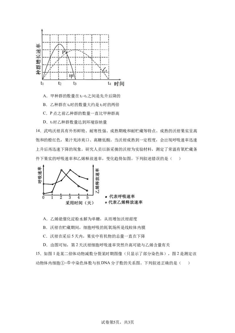 《22_广西壮族自治区南宁市2024—2025学年高三上学期摸底考试生物试题_2026版教学资源包_202653高考总复习A版_新高考_生物_教师A版2026年.新高考版.生物.53_优质模拟题精选（Word）》第5页预览