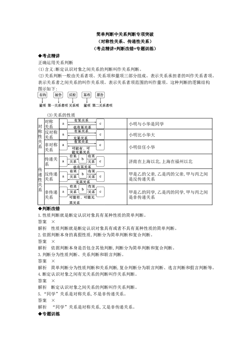《简单判断中关系判断专项复习_zheng治_2027年高考政治一轮_52027届高考政治一轮突破复习知识清单+专项复习》第1页预览