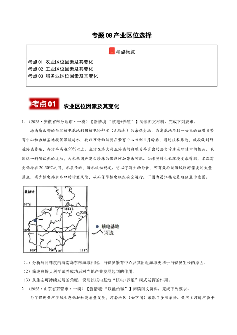 《专题08产业区位选择（高频非选择题）（学生版）_地理_2026年-地理高考专项复习_2025年高考地理一模试题分类汇编（新高考通用）》第1页预览