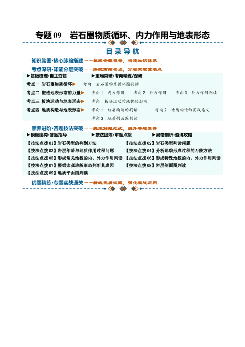《专题09岩石圈物质循环、内力作用与地表形态（知识清单）（全国通用）（教师版）_地理_2027年高考地理一轮_2027年高考地理一轮复习讲义+练习+课件（新教材新高考）-G55_2027版》第1页预览
