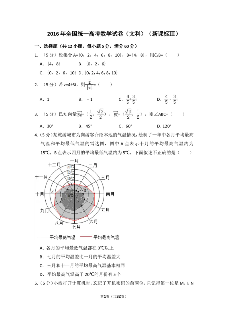 《2016年全国统一高考数学试卷（文科）（新课标ⅲ）（含解析版）_高考一二三轮复习_数学_2027年高考数学专项复习更新中_2008年-2026年数学高考真题-G427_2008-2020年高考_2008-2020年_全国卷_365》第1页预览